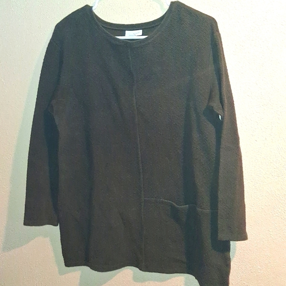 J Jill Pure Jill Olive/Forrest Green Textured Oversized Pullover Front Pocket S